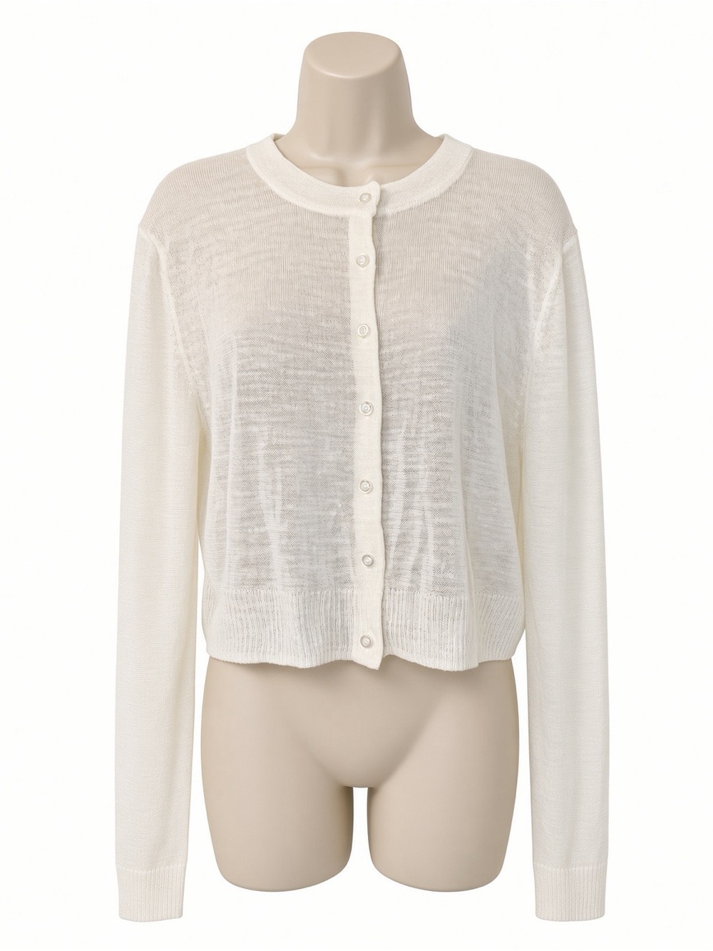 AQUA XL Ivory Linen Blend Open Knit Cardigan Lightweight Button Sweater